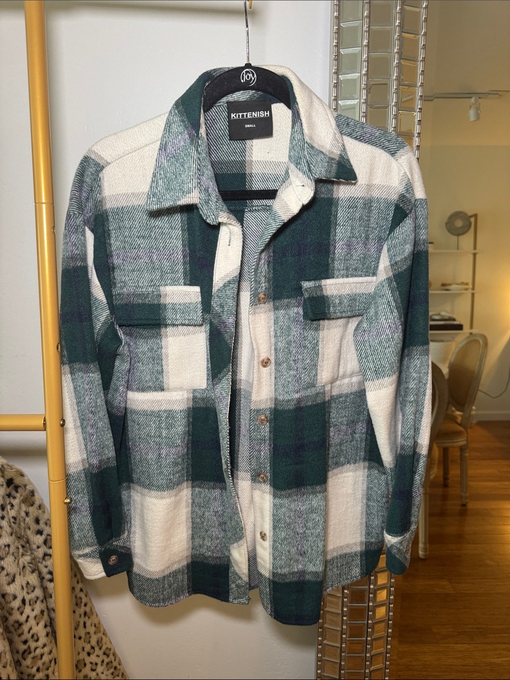 Kittenish Green and Cream Plaid Shirt Jacket